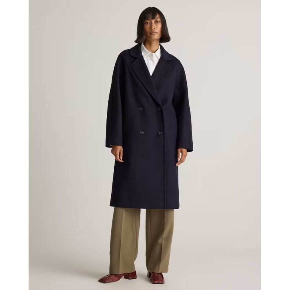 Quince Women Italian Wool Double-Breasted Slouch Coat Outerwear Blue XS